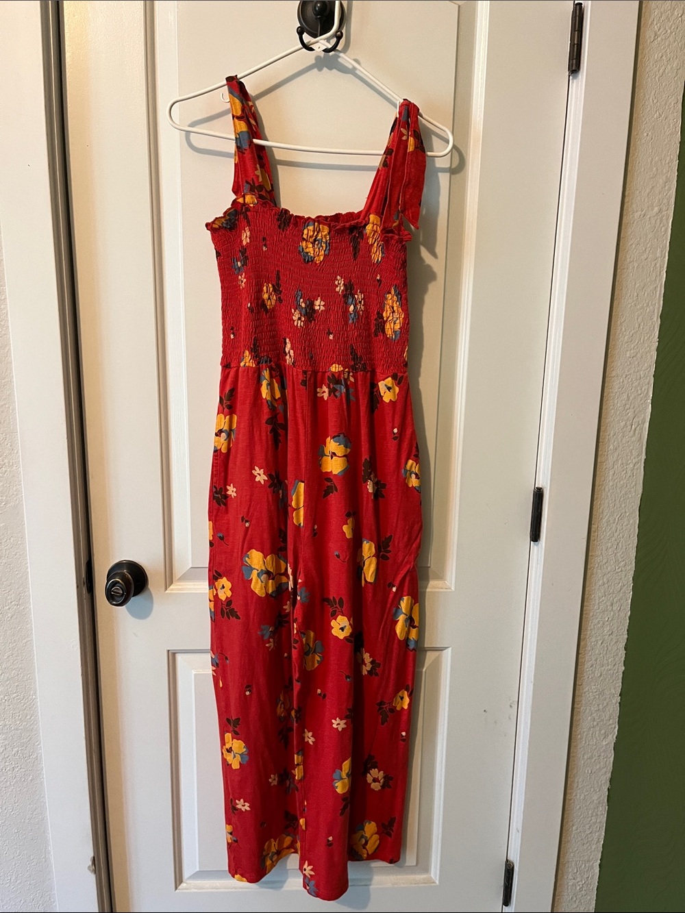 Toad and Co. Red Floral Smocked-Top Jumpsuit